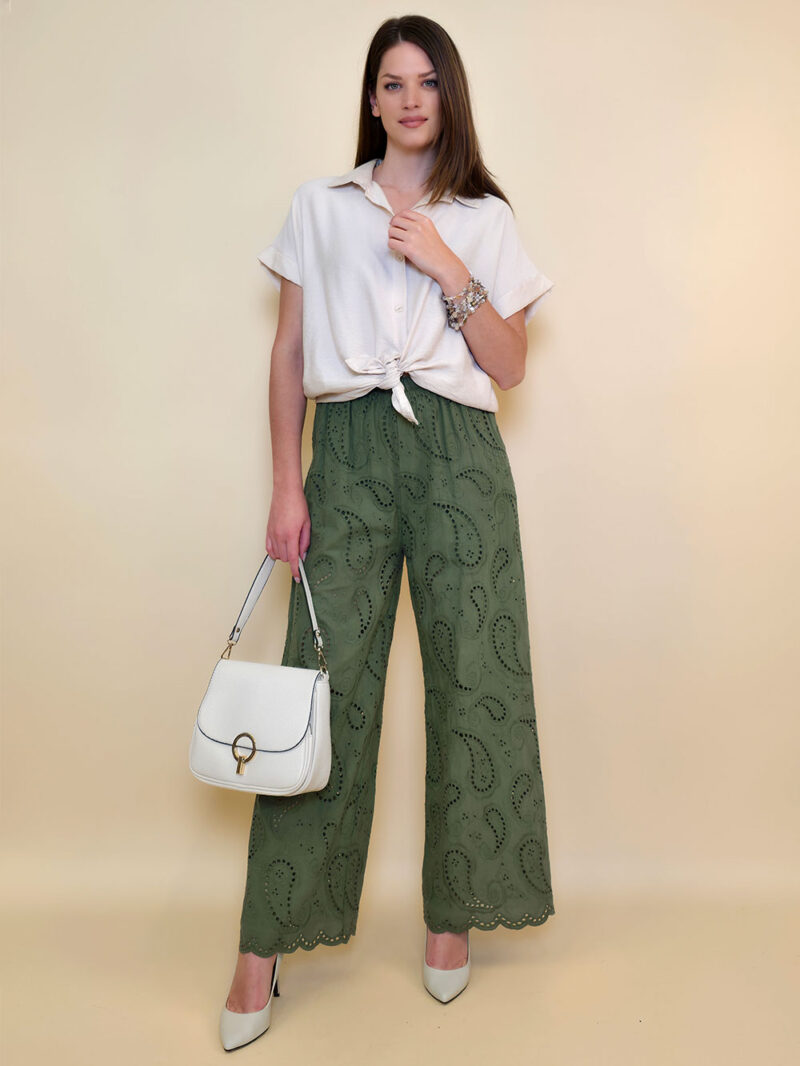 Hlače 48 Milton - cotton lace richelieu - military