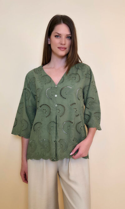 Tunika 42 Camilla - cotton lace richelieu - military