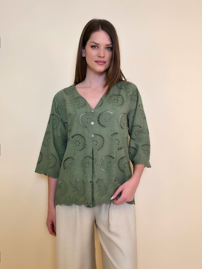 Tunika 42 Camilla - cotton lace richelieu - military