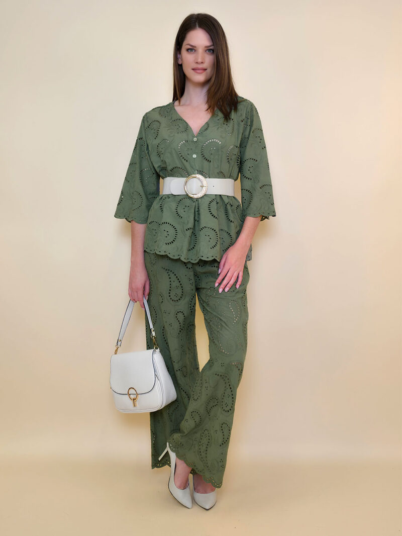Hlače 48 Milton - cotton lace richelieu - military