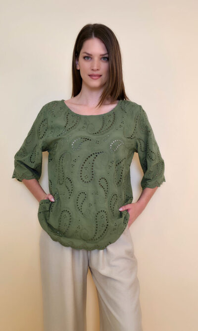 Tunika 40 Avera - cotton lace richelieu - military
