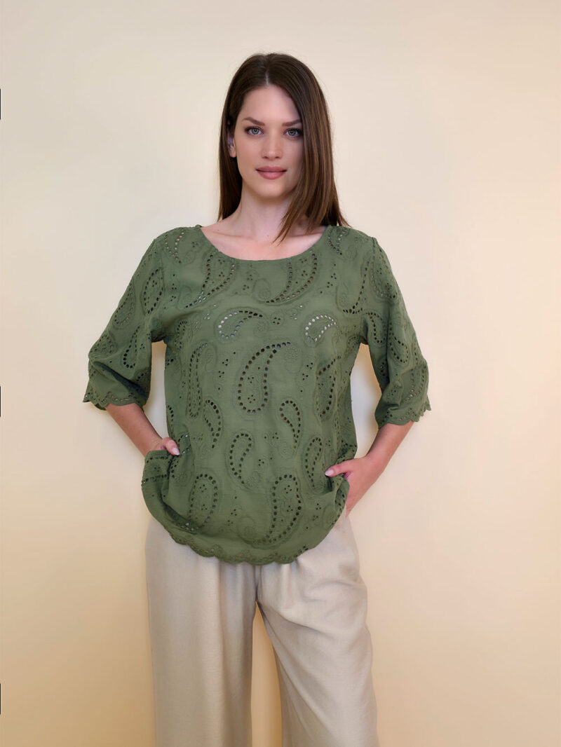 Tunika 40 Avera - cotton lace richelieu - military