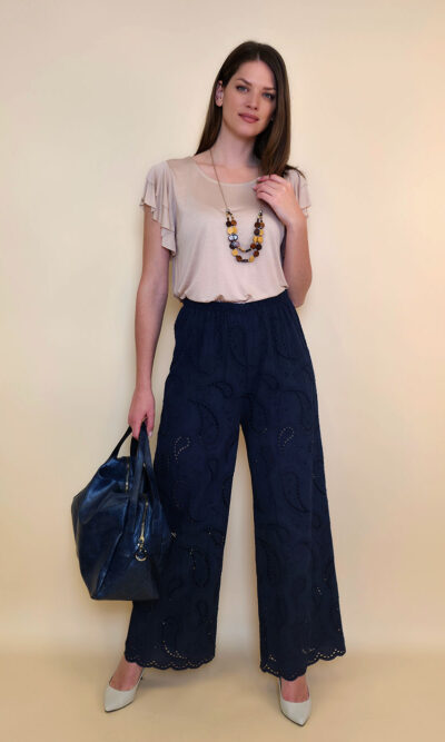 Hlače 48 Milton - cotton lace richelieu - navy