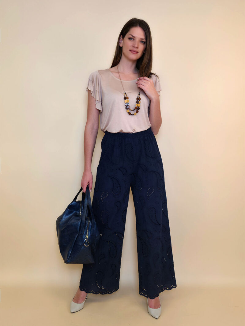 Hlače 48 Milton - cotton lace richelieu - navy
