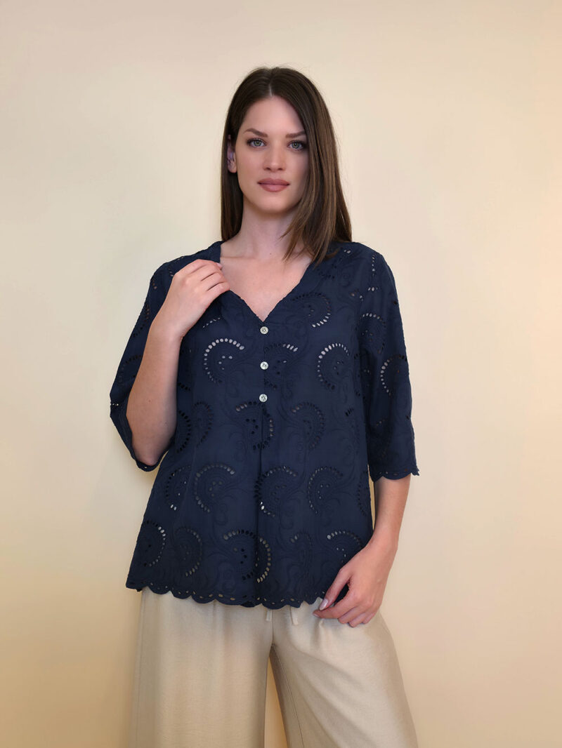 Tunika 42 Camilla - cotton lace richelieu - navy