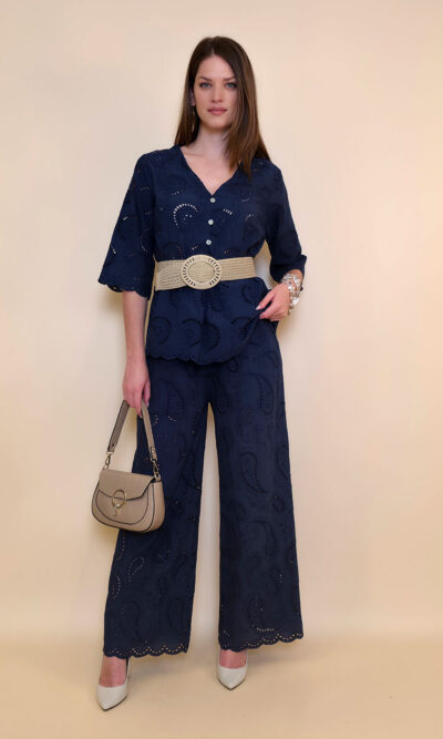 Hlače 48 Milton - cotton lace richelieu - navy