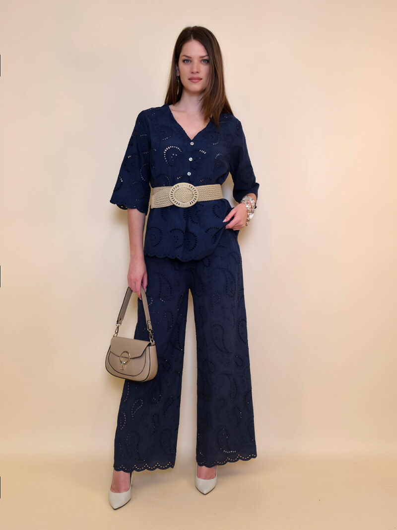Hlače 48 Milton - cotton lace richelieu - navy
