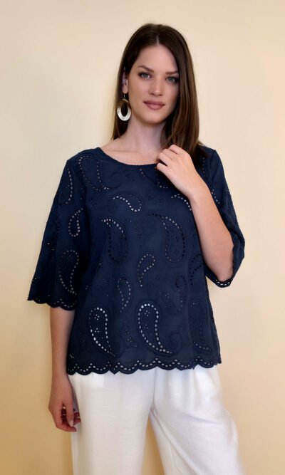 Tunika 40 Avera - cotton lace richelieu - navy