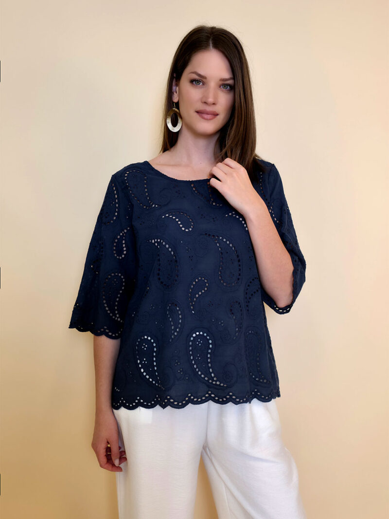 Tunika 40 Avera - cotton lace richelieu - navy