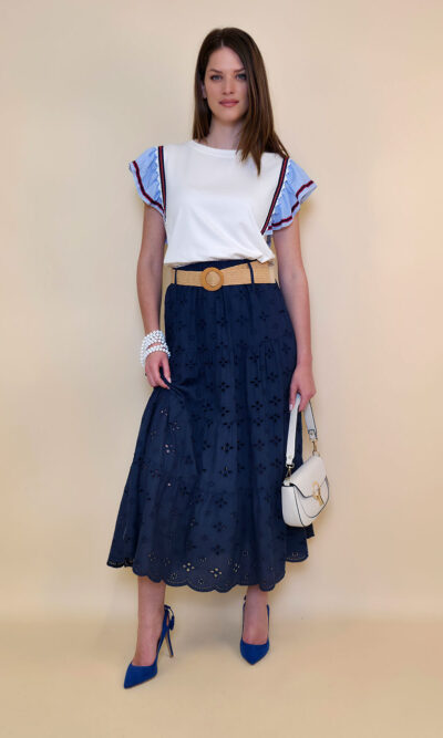 Suknja+remen 54 Smyrna - cotton lace richelieu - navy