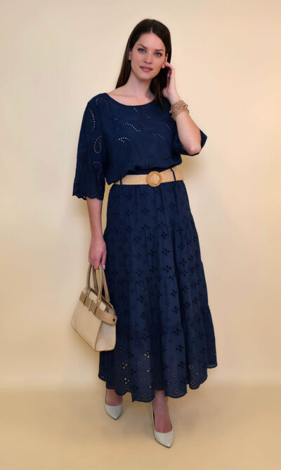 Suknja+remen 54 Smyrna - cotton lace richelieu - navy