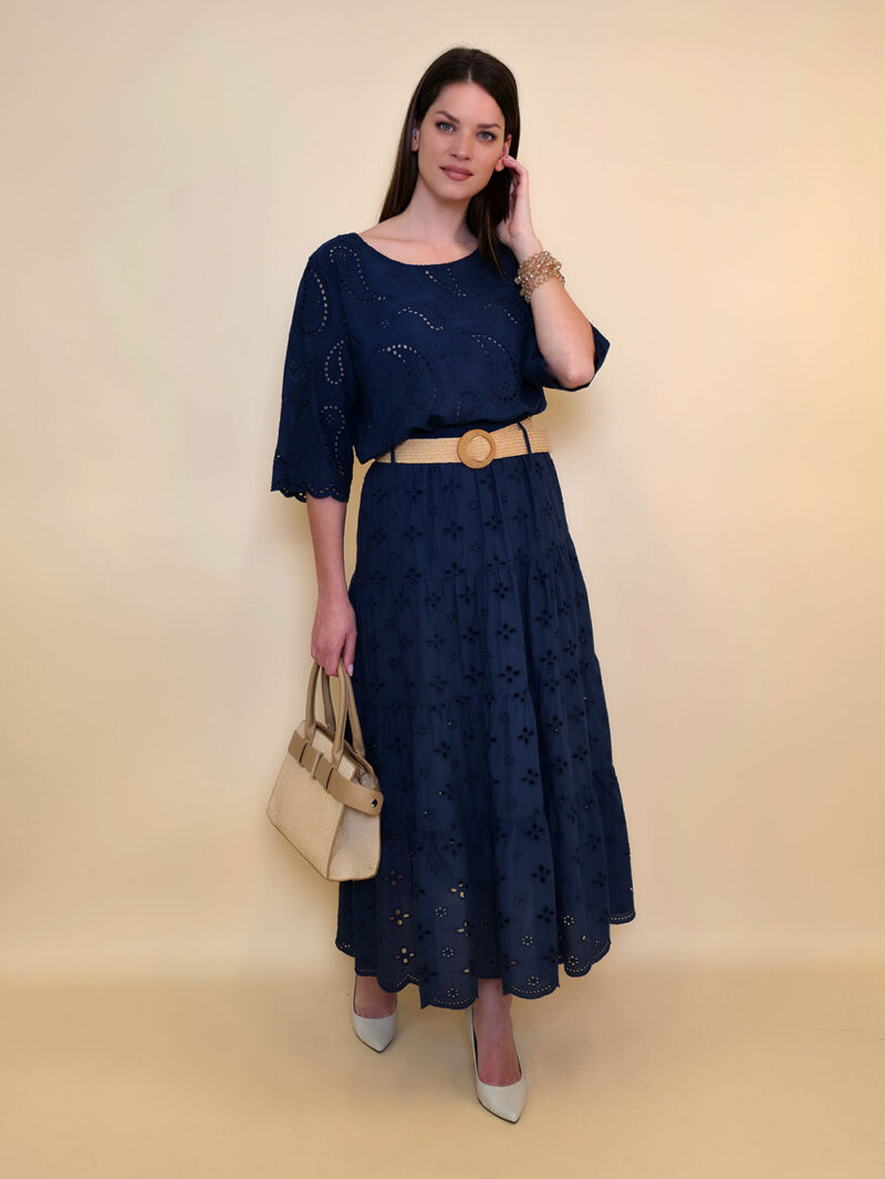 Suknja+remen 54 Smyrna - cotton lace richelieu - navy