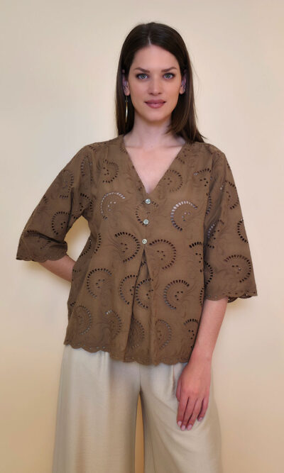 Tunika 42 Camilla - cotton lace richelieu - camel
