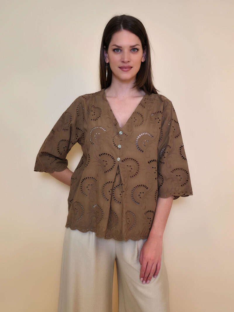 Tunika 42 Camilla - cotton lace richelieu - camel