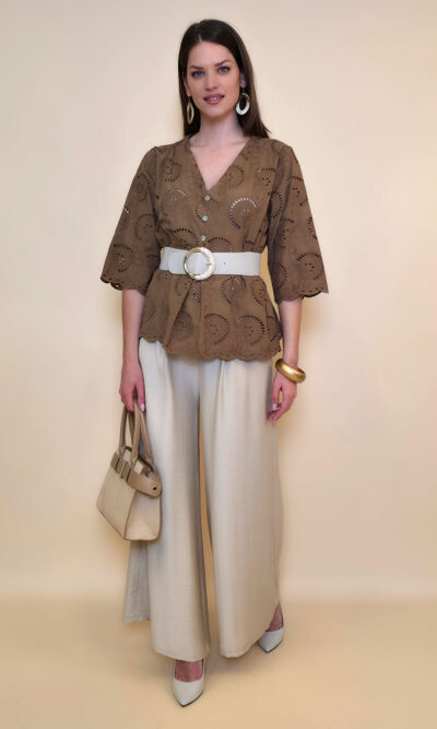 Tunika 42 Camilla - cotton lace richelieu - camel