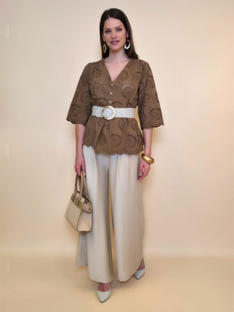 Tunika 42 Camilla - cotton lace richelieu - camel
