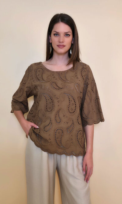 Tunika 40 Avera - cotton lace richelieu - camel