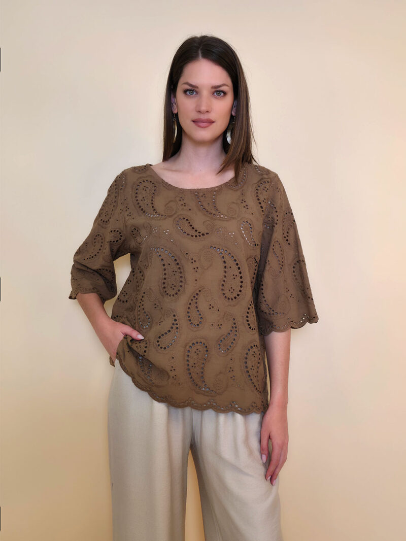 Tunika 40 Avera - cotton lace richelieu - camel