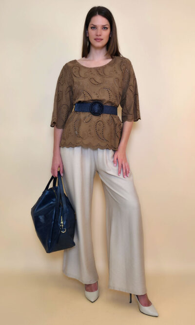 Tunika 40 Avera - cotton lace richelieu - camel