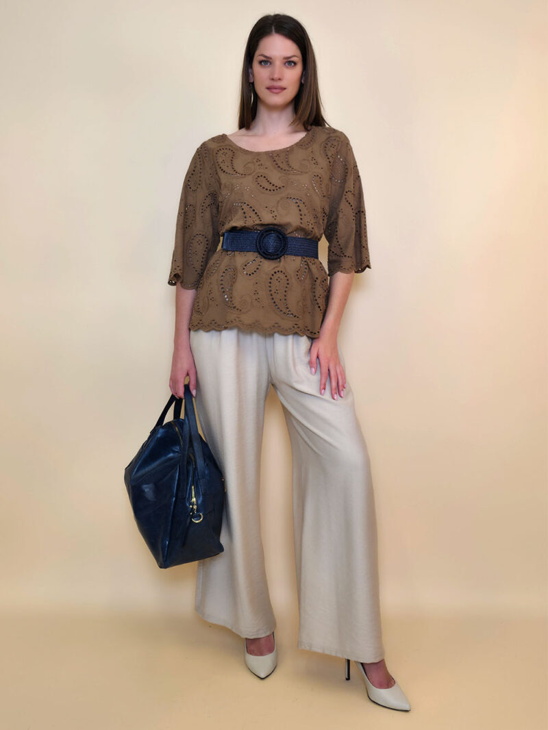 Tunika 40 Avera - cotton lace richelieu - camel