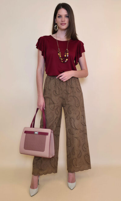 Hlače 48 Milton - cotton lace richelieu - camel