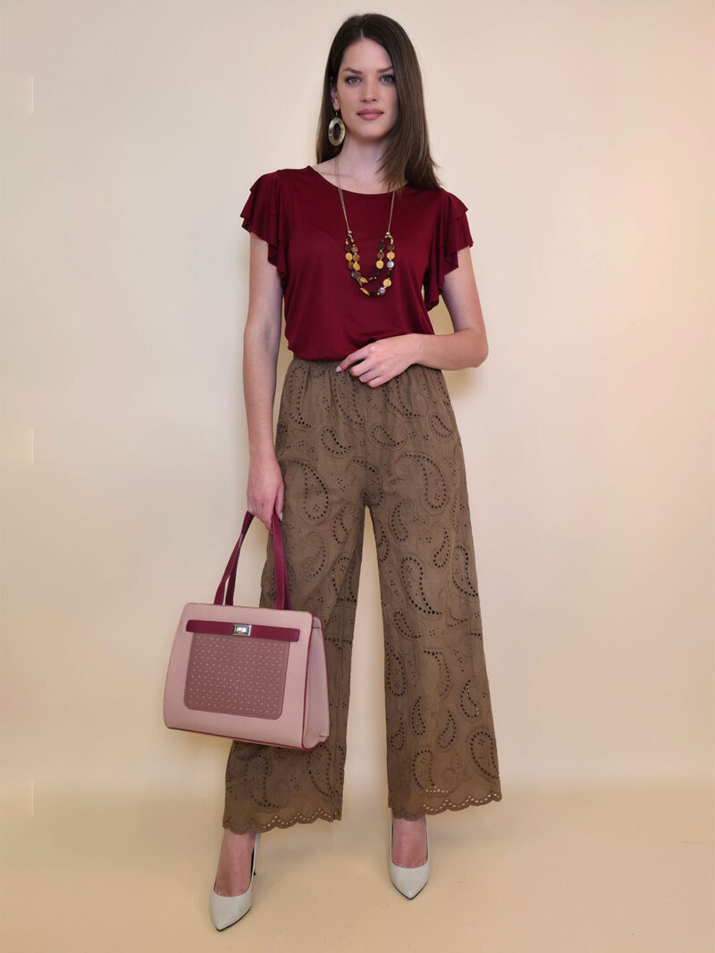 Hlače 48 Milton - cotton lace richelieu - camel