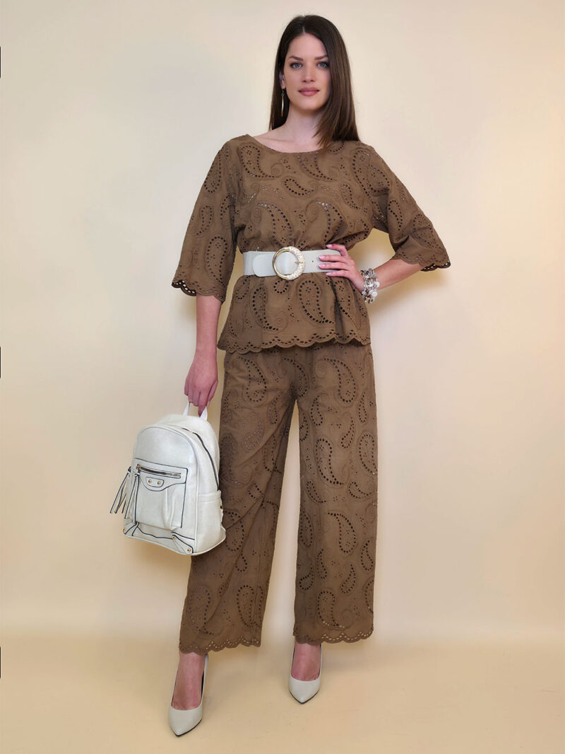 Hlače 48 Milton - cotton lace richelieu - camel