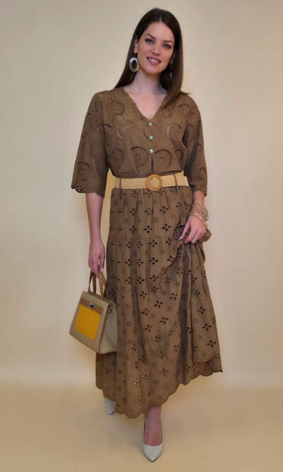 Suknja+remen 54 Smyrna - cotton lace richelieu - camel