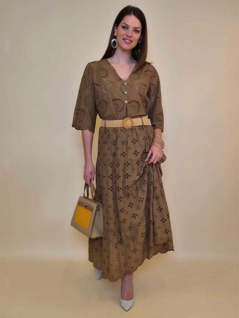 Suknja+remen 54 Smyrna - cotton lace richelieu - camel