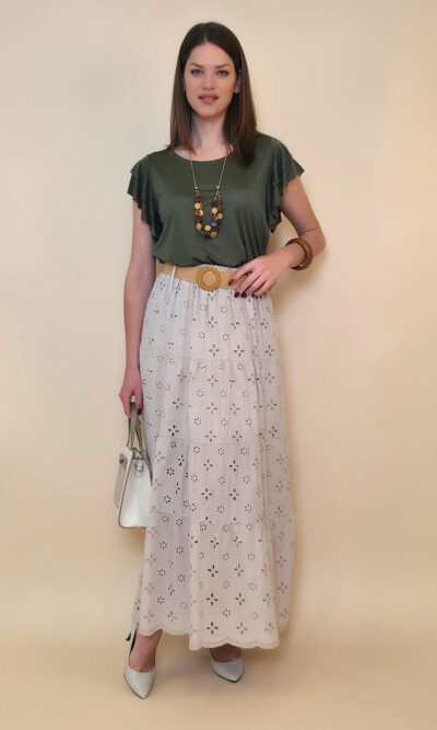 Suknja+remen 54 Smyrna - cotton lace richelieu - beige