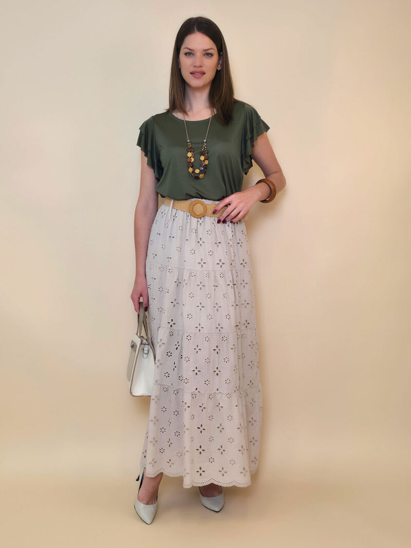 Suknja+remen 54 Smyrna - cotton lace richelieu - beige