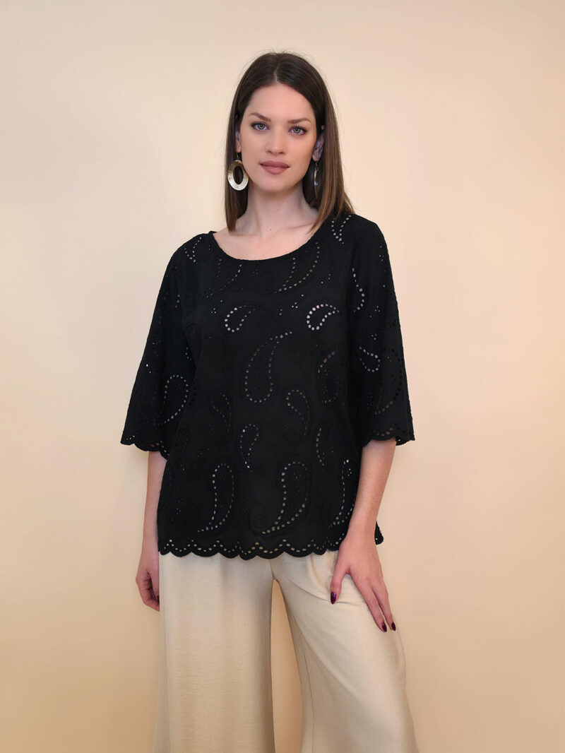 Tunika 40 Avera - cotton lace richelieu - black