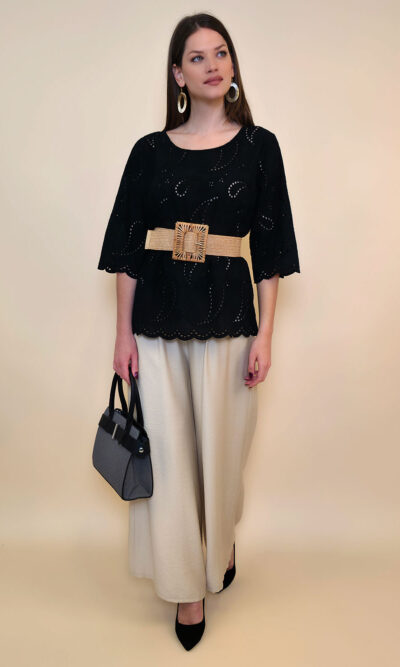 Tunika 40 Avera - cotton lace richelieu - black
