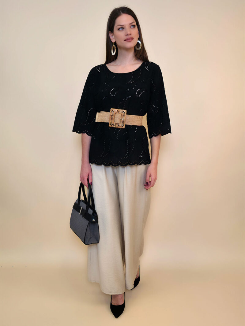 Tunika 40 Avera - cotton lace richelieu - black