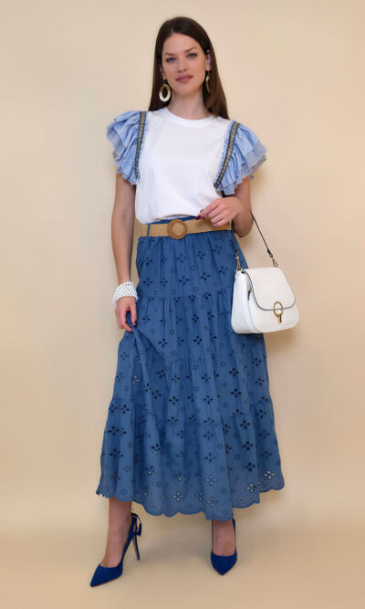 Suknja+remen 54 Smyrna - cotton lace richelieu - jeans