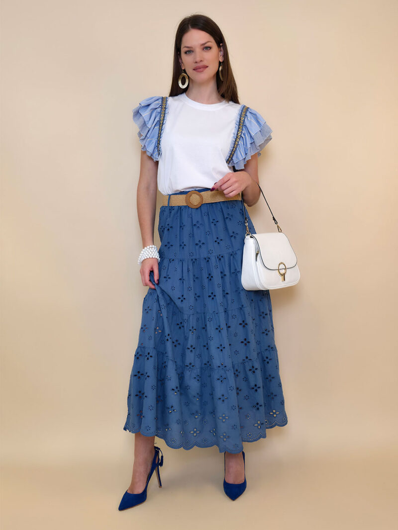 Suknja+remen 54 Smyrna - cotton lace richelieu - jeans