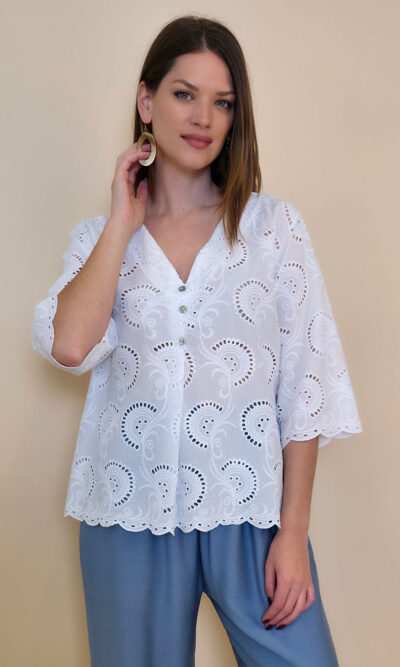 Tunika 42 Camilla - cotton lace richelieu - white