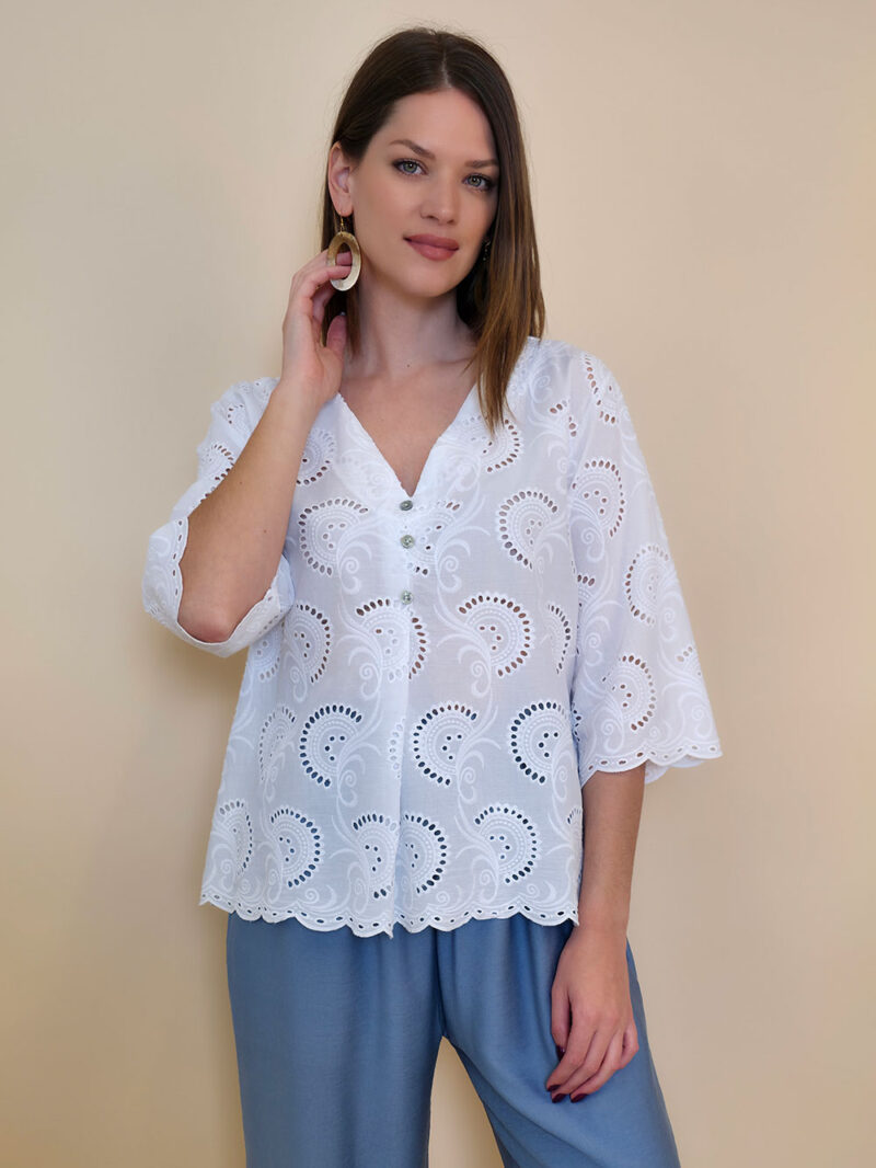 Tunika 42 Camilla - cotton lace richelieu - white