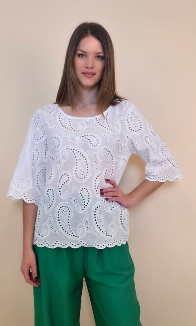 Tunika 40 Avera - cotton lace richelieu - white