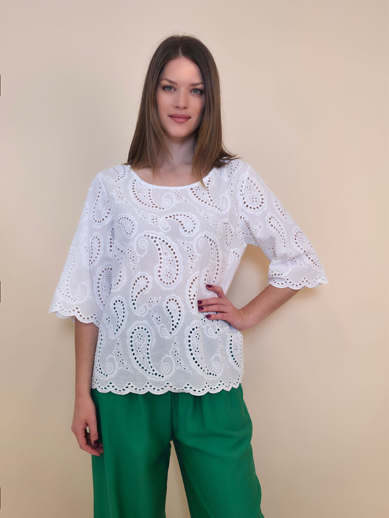 Tunika 40 Avera - cotton lace richelieu - white