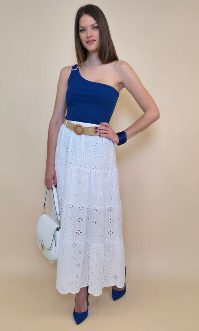 Suknja+remen 54 Smyrna - cotton lace richelieu - white