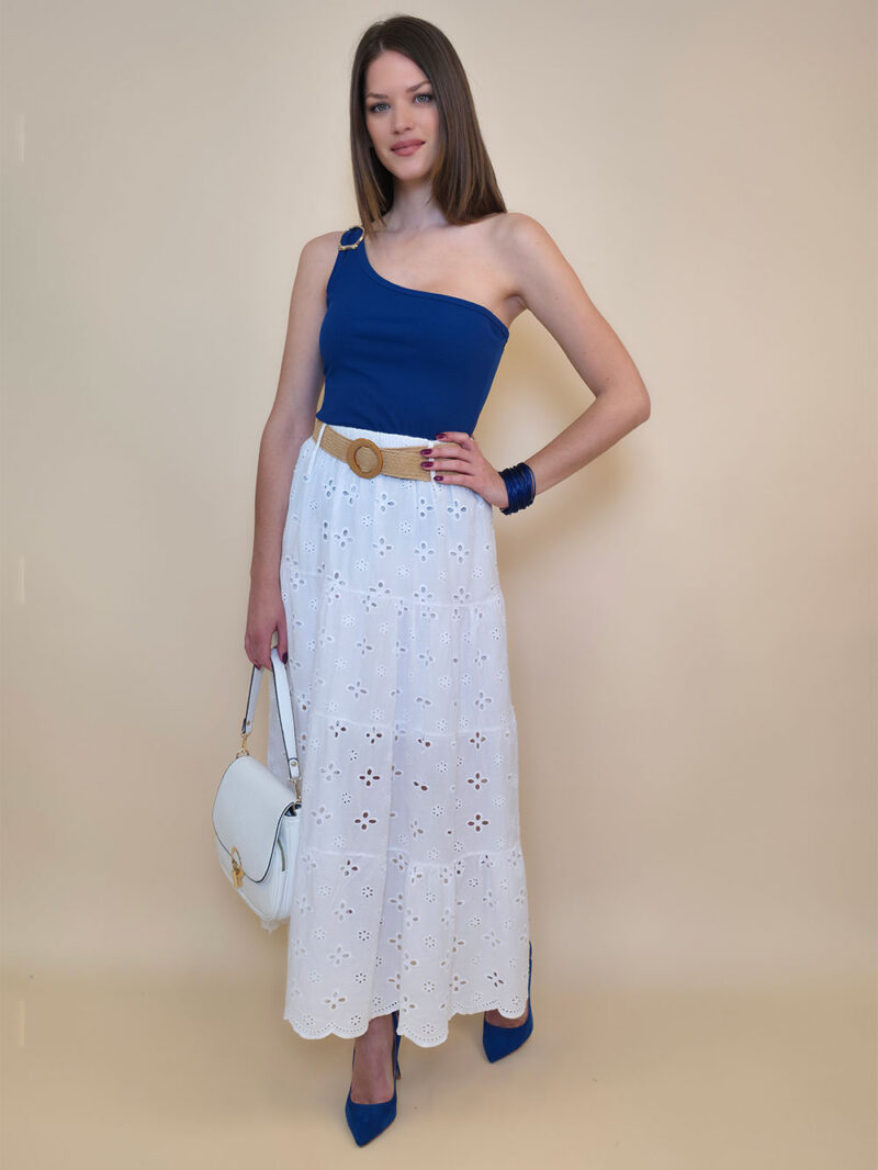 Suknja+remen 54 Smyrna - cotton lace richelieu - white
