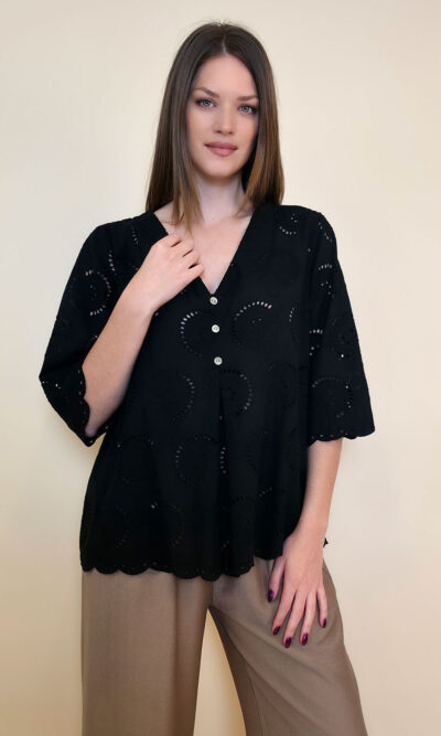 Tunika 42 Camilla - cotton lace richelieu - black