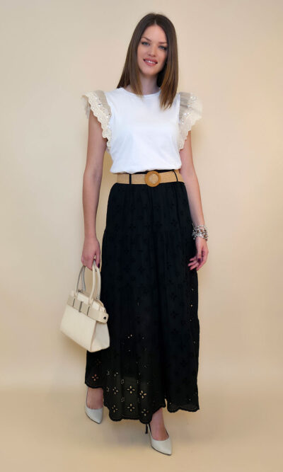 Suknja+remen 54 Smyrna - cotton lace richelieu - black