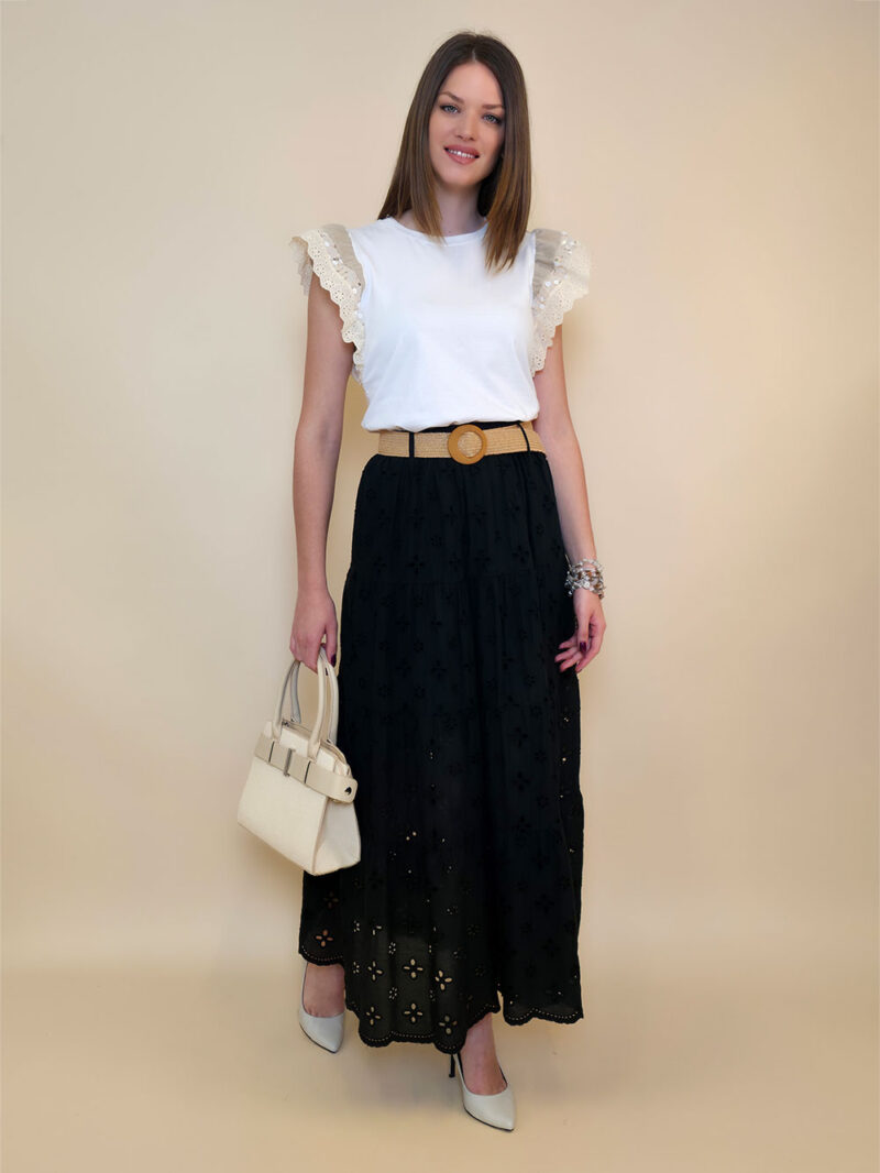 Suknja+remen 54 Smyrna - cotton lace richelieu - black