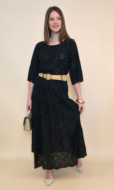Suknja+remen 54 Smyrna - cotton lace richelieu - black