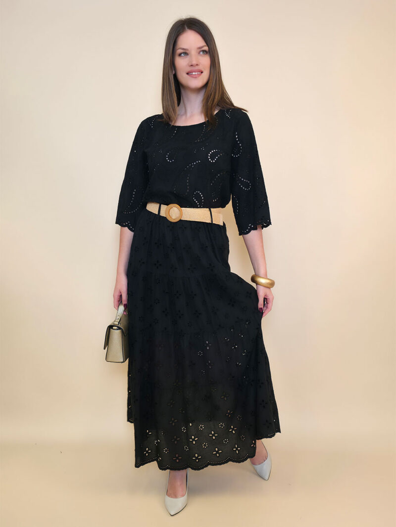 Suknja+remen 54 Smyrna - cotton lace richelieu - black