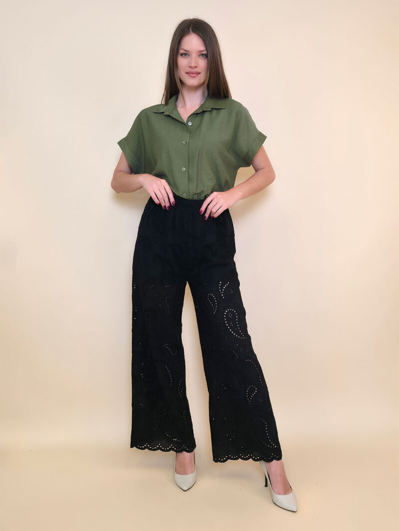 Hlače 48 Milton - cotton lace richelieu - black