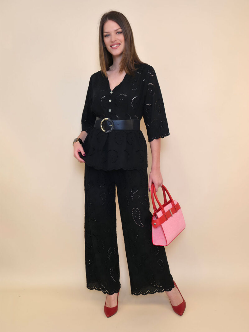 Hlače 48 Milton - cotton lace richelieu - black