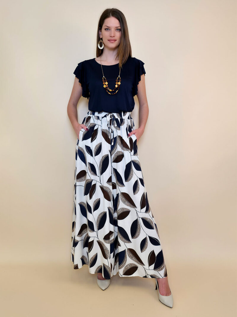 Hlače 48 Tullos - viscose leaves - black